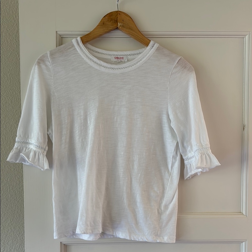 Goldie  White Ruffled 3/4 Sleeve T-Shirt